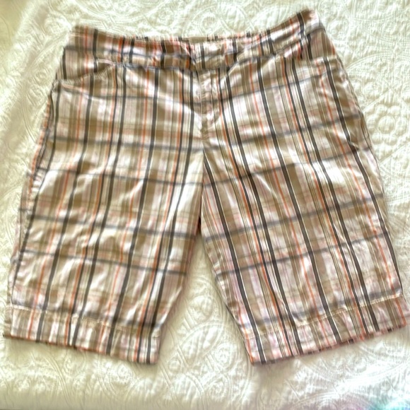 Sonoma Women's Peach Tan Plaid Bermuda Shorts - Picture 1 of 5